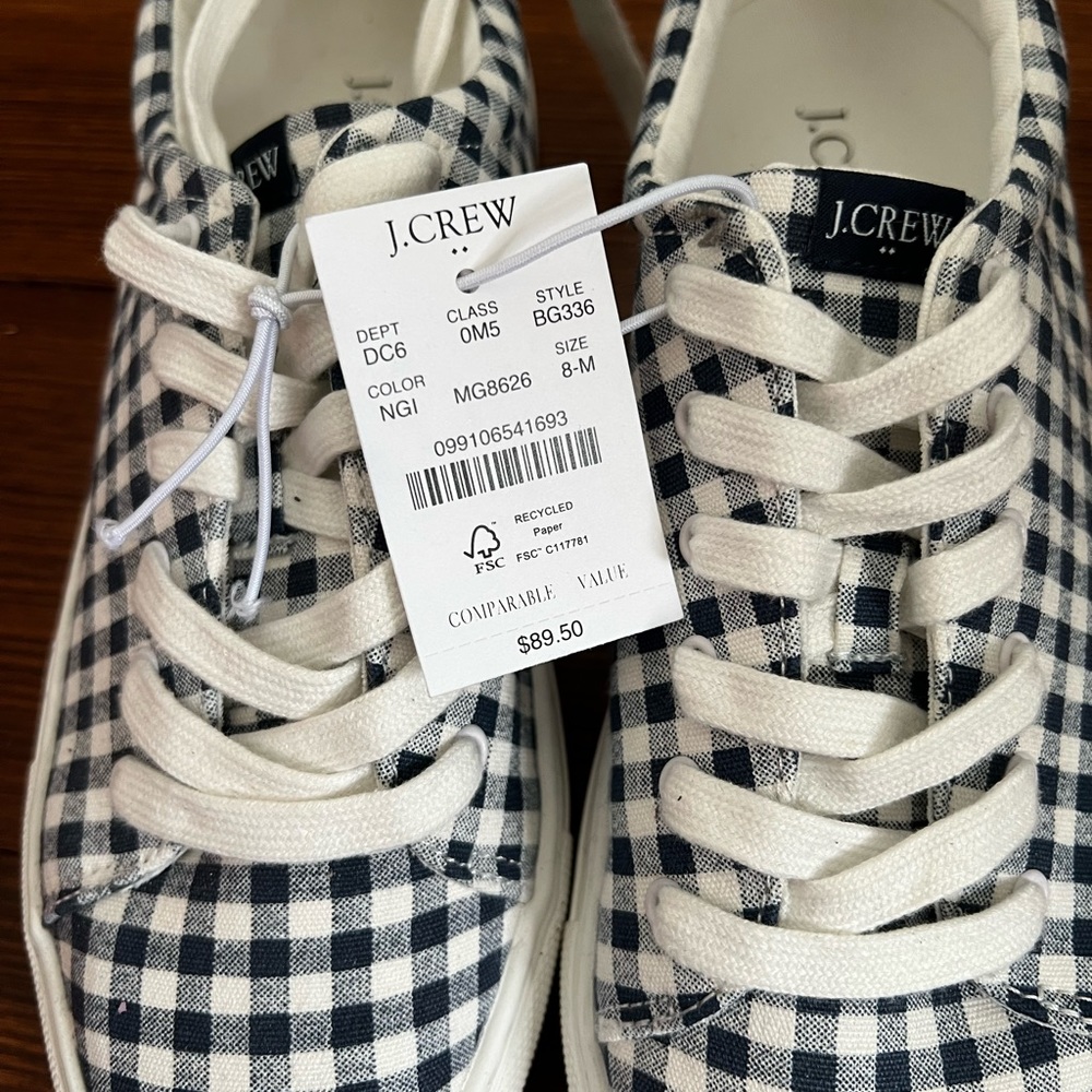 J. Crew Women’s size 8 gingham sneaker NEW W/TAGS